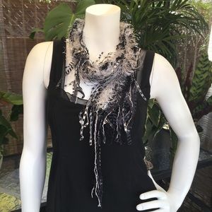 EXOTIC Knitted Scarf: Black, Silver & White NWOT
